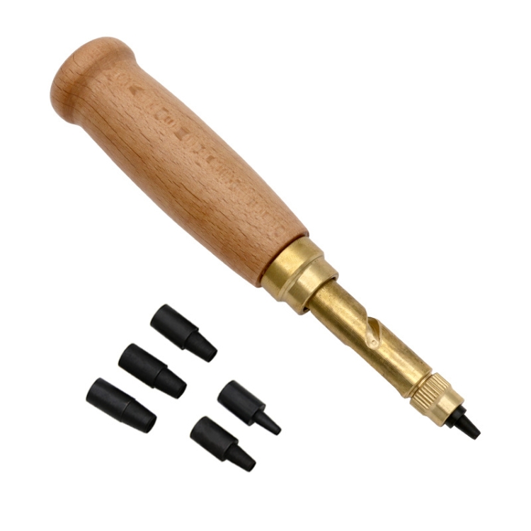Interchangeable Multi-head Belt Rotary Punch DIY Leather Hole Punch, Original Wooden Handle, Black Wooden Handle