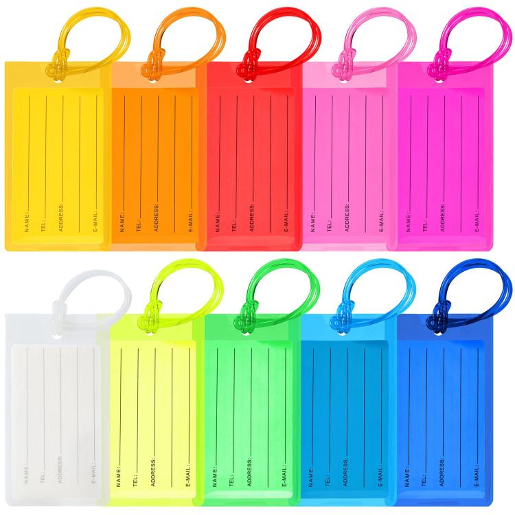 Colorful PVC Luggage Tags Soft Rubber Insert Card Baggage Tags Id Card Travel Suitcase Check-in Label, 10pcs