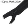 100pcs /Pack Invisible No.3 Garment Nylon Zipper, Black 20cm, Black 28cm, Black 35cm, Black 40cm, Black 50cm, White 20cm, White 28cm, White 35cm, White 40cm, White 50cm, Yellow 20cm, Yellow 28cm, Yellow 35cm, Yellow 40cm, Yellow 50cm