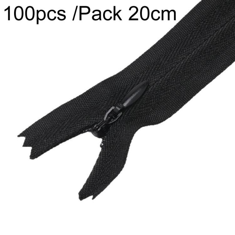 100pcs /Pack Invisible No.3 Garment Nylon Zipper, Black 20cm, Black 28cm, Black 35cm, Black 40cm, Black 50cm, White 20cm, White 28cm, White 35cm, White 40cm, White 50cm, Yellow 20cm, Yellow 28cm, Yellow 35cm, Yellow 40cm, Yellow 50cm