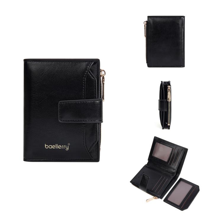 Baellerry N5122 Women Short Wallet Oil Waxed Leather Zipper Clasp Coin Purse