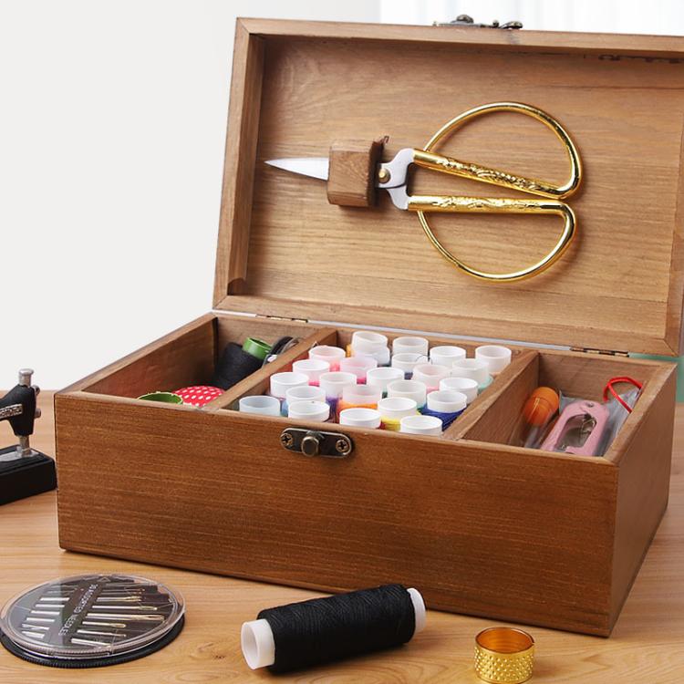 Household Solid Wooden Needle And Thread Box Set Vintage Large Cross Stitch Tool Organizer, Premium Edition, Deluxe Edition