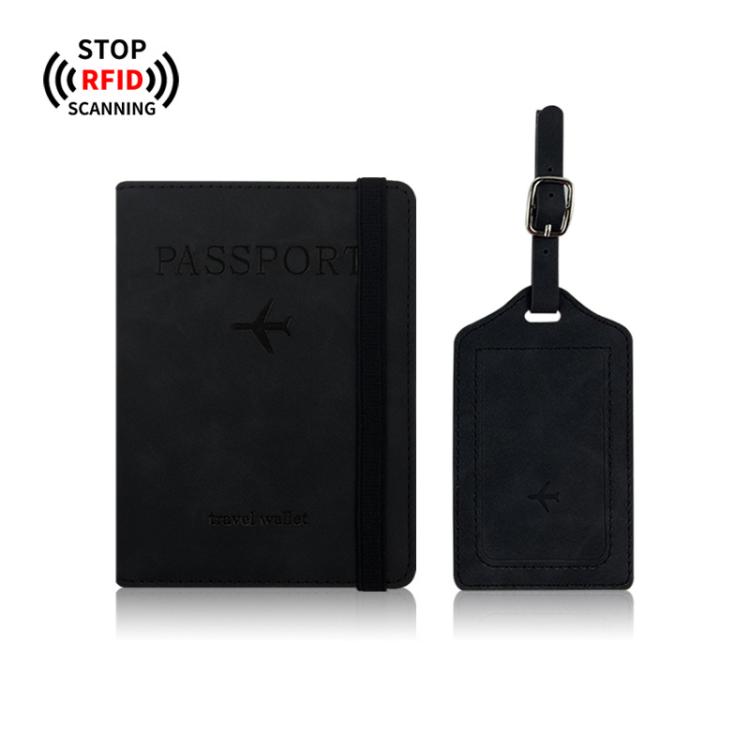 PU Leather Slim Passport Holder and Luggage Tag Combo RFID Blocking Travel Passport Organizer Wallet