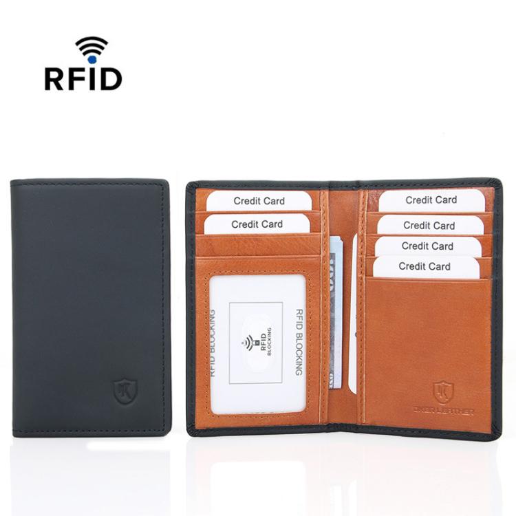 DKER LEATHER RFID Retro Color-Block 2 Fold Credit Card Wallet Leather ID Card Case