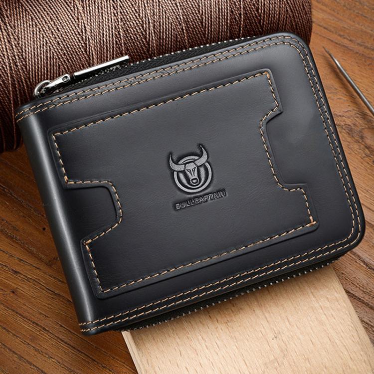 BULL 235 CAPTAIN 2 Fold Zipper Leather Wallet RFID Multi-Functional Card Holder