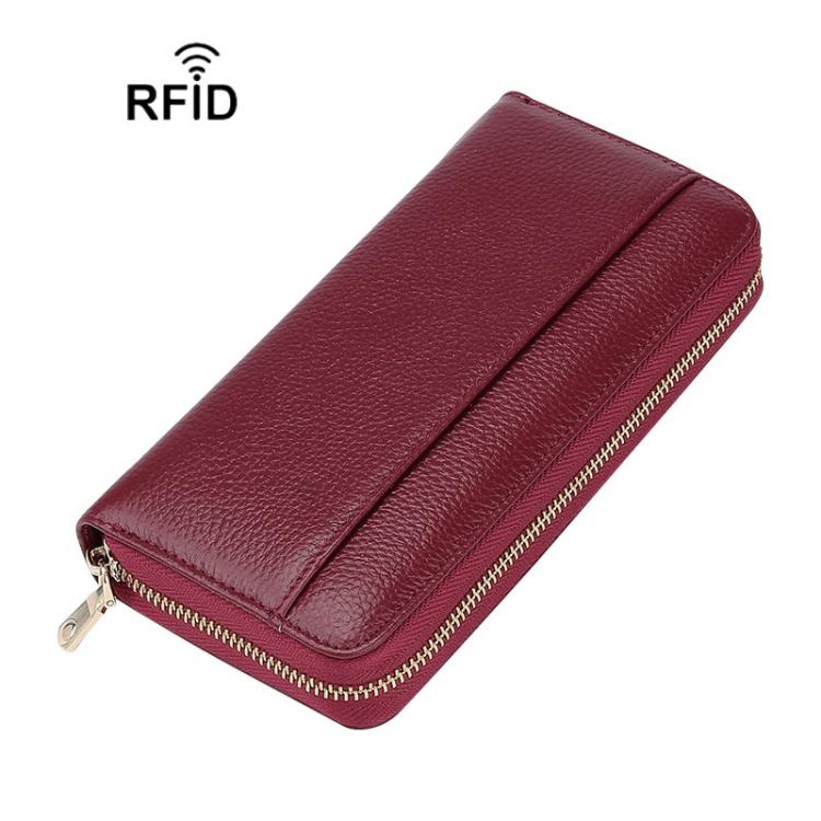Multifunctional RFID Anti-Theft Long-Style Women Wallet Accordion Leather Multi-Card Slot Clutch