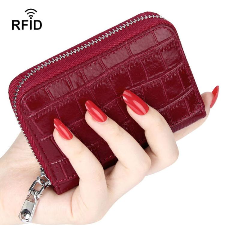 FQ-536 Leather Stone Pattern RFID Anti-Magnetic Credit Card Sleeve Accordion Multi-Card Slot Business Card Holder