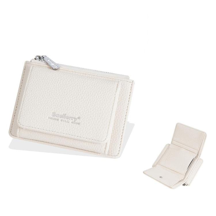 Baellerry N3080 Women Compact Pebble Grain Tri-Fold Wallet Slim Zippered Coin Purse with Quick-Access ID Slot