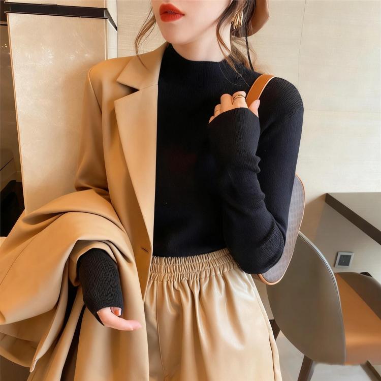 Half-Neck Collar Knitted Sweater Slim-Fit Long-Sleeved Inner Layer Top, S, M, L, XL
