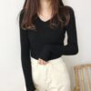 Autumn Winter Slim Fit Long Sleeve V-Neck Pullover Knit Sweater, S, M, L, XL