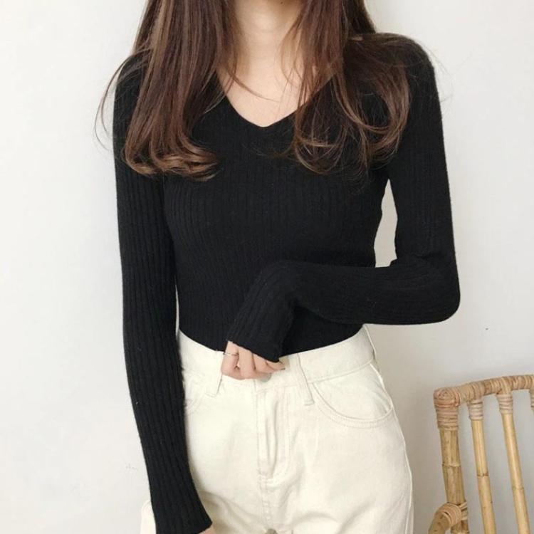 Autumn Winter Slim Fit Long Sleeve V-Neck Pullover Knit Sweater, S, M, L, XL