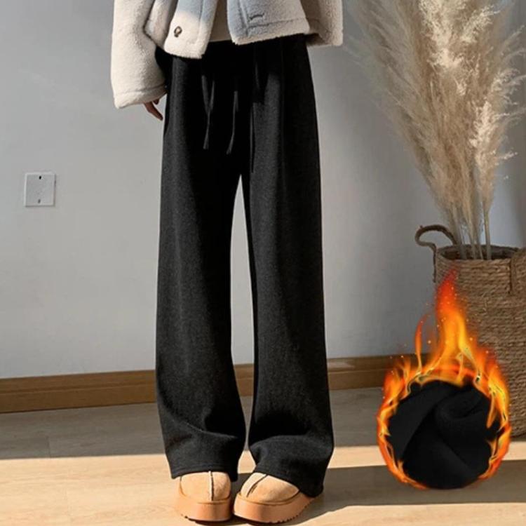 High Waisted Straight-leg Loose Fitting Wide Leg Pants, Fleece-lined Black Regular, Fleece-lined Dark Gray Regular, Fleece-lined Oatmeal Regular, Fleece-lined Beige Regular