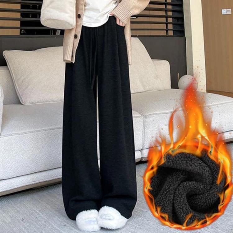 High Waisted Straight-leg Loose Fitting Wide Leg Pants, Lamb Fleece Black Regular, Lamb Fleece Dark Gray Regular, Lamb Fleece Oatmeal Regular, Lamb Fleece Beige Regular