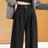 Women Wide-Leg Straight-Leg Suit Pants, Spring/Autumn Crystal Linen Regular Black, Summer Black Double-Button Regular, Spring/Autumn European Cotton Fleece Dark Gray Regular, Spring/Autumn European Cotton Fleece Black Regular