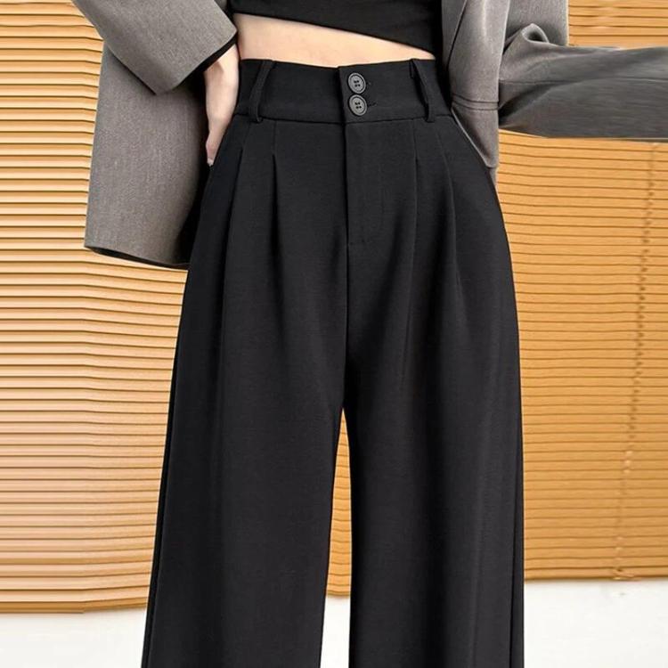 Women Wide-Leg Straight-Leg Suit Pants, Spring/Autumn Crystal Linen Regular Black, Summer Black Double-Button Regular, Spring/Autumn European Cotton Fleece Dark Gray Regular, Spring/Autumn European Cotton Fleece Black Regular