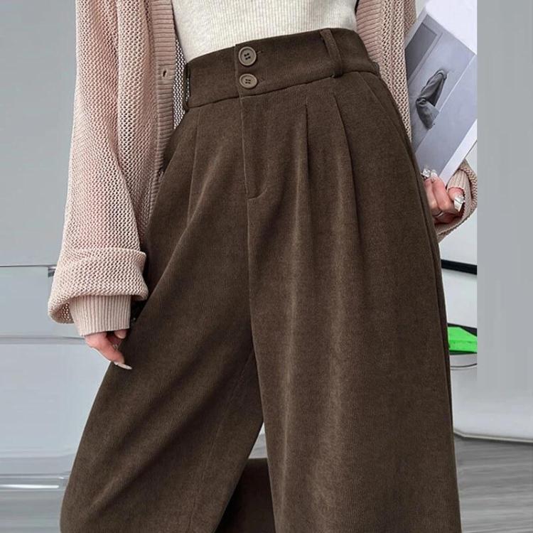 Women Wide-Leg Straight-Leg Suit Pants, Spring/Autumn European Cotton Fleece Dark Brown Regular, Spring/Autumn European Cotton Fleece Beige Regular