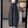 Loose-Fitting Plus-Size Casual Wide-Leg Athletic Sweatpants With Curved Hem, S, M, L, XL