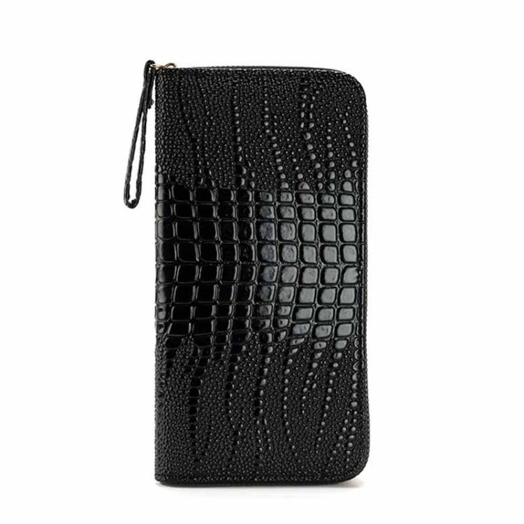 Women Long Alligator Pattern Wallet Multi-Card Holder Wristlet Clutch with Textured Shiny Finish