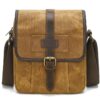 Men Waxed Canvas Crossbody Bag Vintage Crazy Horse Leather Messenger Bag for Daily Commute