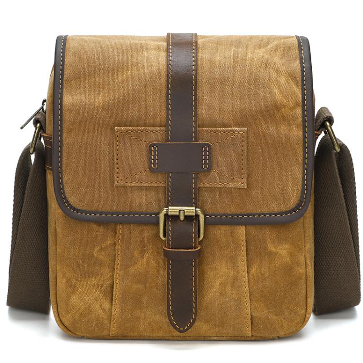 Men Waxed Canvas Crossbody Bag Vintage Crazy Horse Leather Messenger Bag for Daily Commute