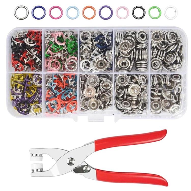 Metal 5-Claw Snap Button Set Colorful Snap Fasteners For Clothing, 100 Hollow + Pliers, 100 Solid + Pliers, 200 Solid + Pliers, 200 Solid + Pliers + Power Rod + Rubber Ring