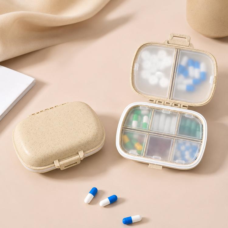 Travel Pill Organizer 8 Compartments Wheat Straw Pill Box for Purse Portable Pocket Medicine Case with Moisture-Proof Lids
