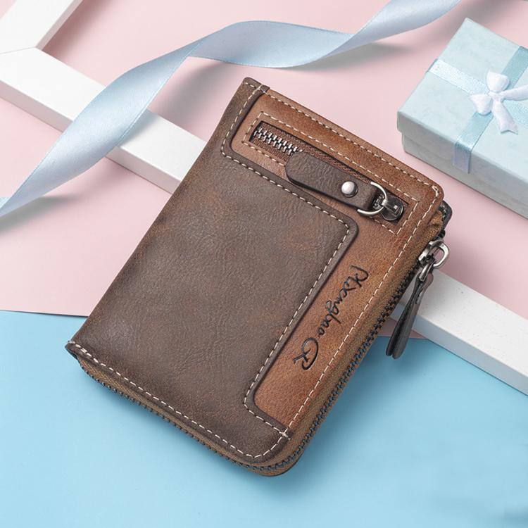Mens Zipper Wallet Bifold Vintage PU Leather Card Holder with Coin Pocket, Multi Card Slots ID Window Large Capacity Zip Around Pocketbook for Men