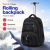 FUGUILAI 18 Inch Rolling Backpack with Combination Lock Convertible Wheeled Laptop Backpack with All-Terrain Quiet Wheels, 8812 Black