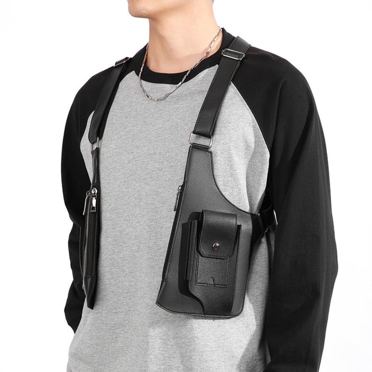 PU Leather Underarm Shoulder Bag Harness Anti Theft Chest Rig with Adjustable Straps Techwear Utility Vest Bag