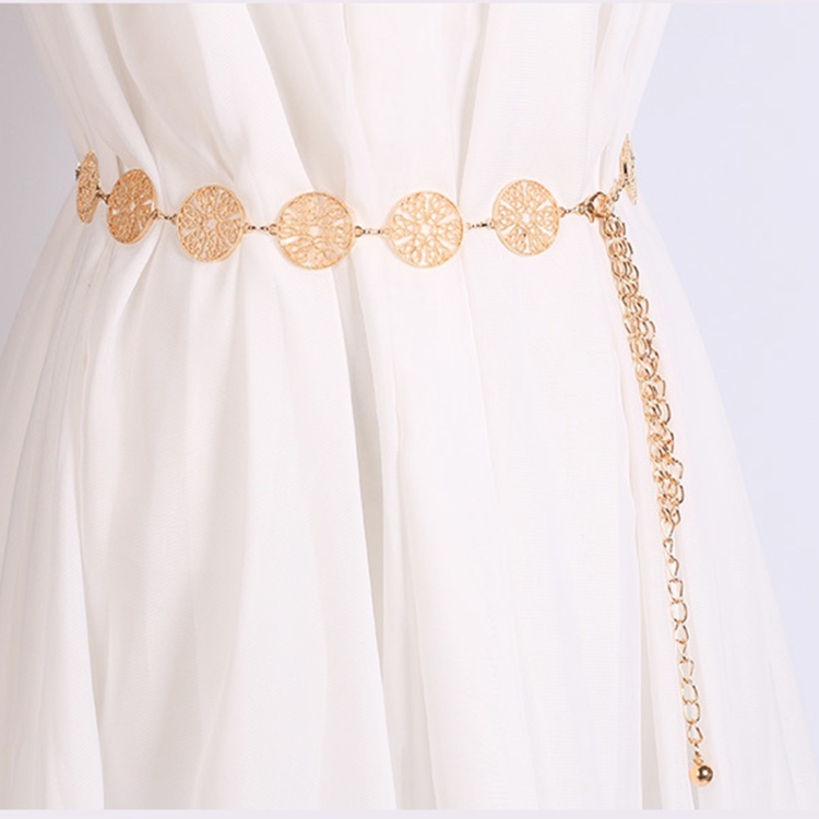 Women Metal Waist Chain Openwork Circle Decoration Waist-chain Lady Dress Belt, Length: 110cm
