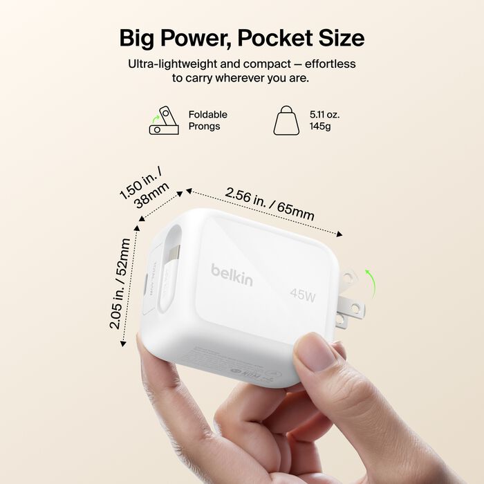 46537c3a82fbc2bd_WCH023dqWH-boostcharge-pro-retractable-gan-wall-charger-45w-resized-webgg05-2000x2000-us__lz__en_US Belkin UltraCharge New Retractable GaN Wall Charger 45W, White, US Plug