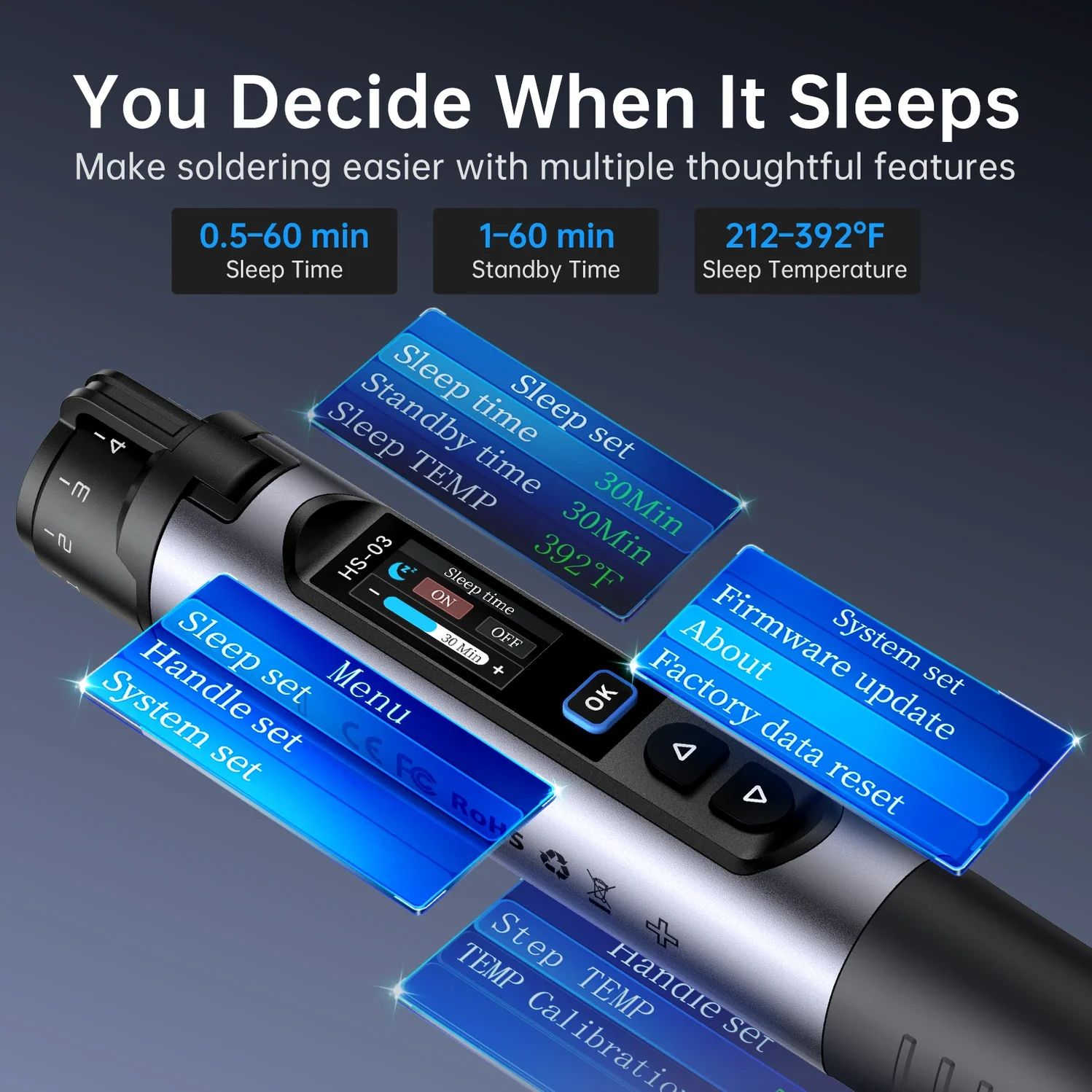 FNIRSI_HS-03_Cordless_Soldering_Iron_2600mAh_USB-C_Fast_Heating__06 FNIRSI® HS-03 Cordless Soldering Iron, 18650 Removable Battery, USB-C, 212–842℉