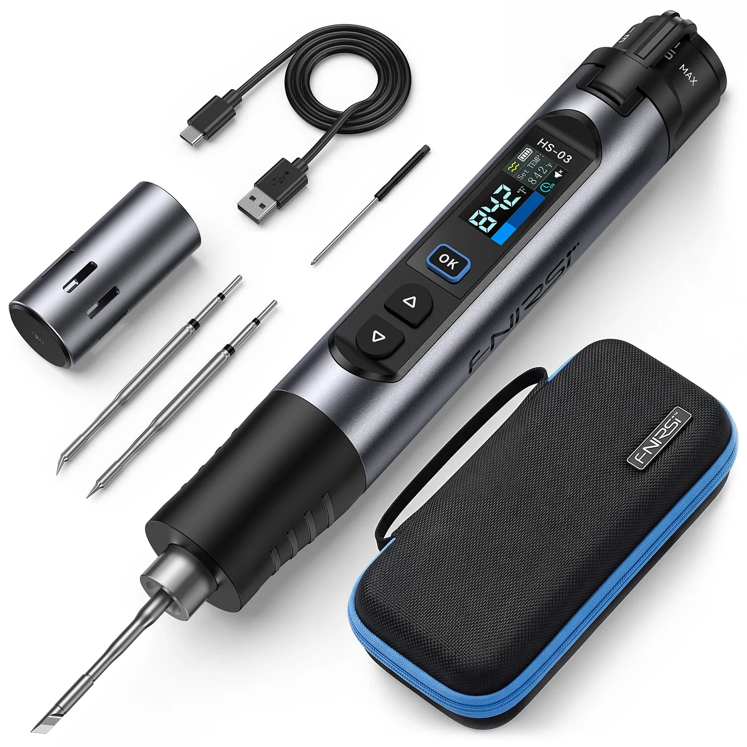 FNIRSI_HS-03_Cordless_Soldering_Iron_2600mAh_USB-C_Fast_Heating__07 FNIRSI® HS-03 Cordless Soldering Iron, 18650 Removable Battery, USB-C, 212–842℉