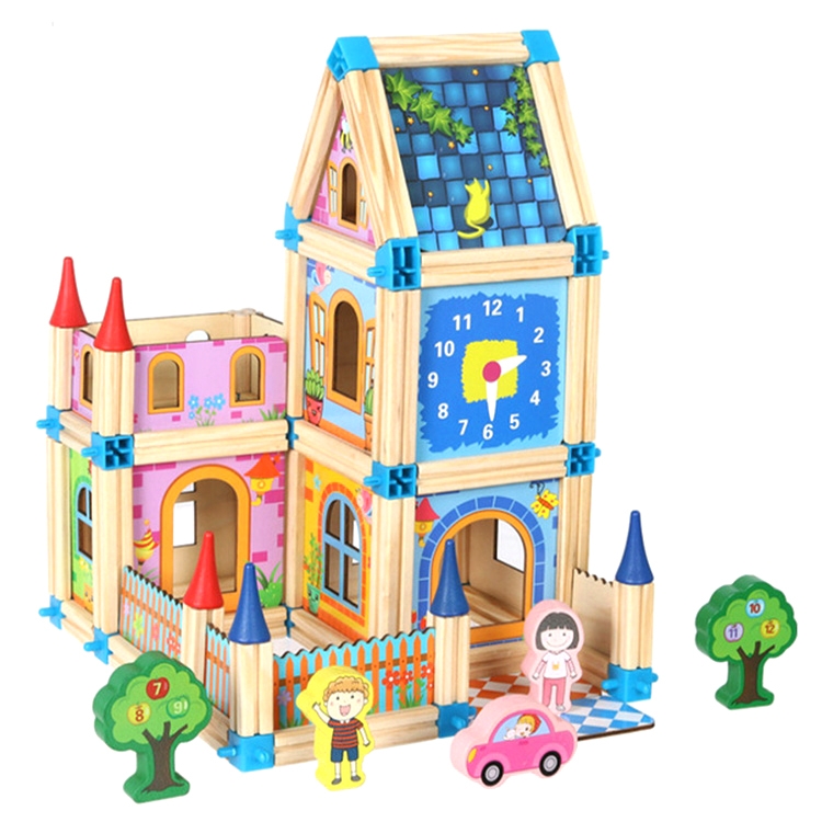 Colorful Children Toy Building Blocks Wooden Model Stereo Puzzle House, 128 PCS, 268 PCS