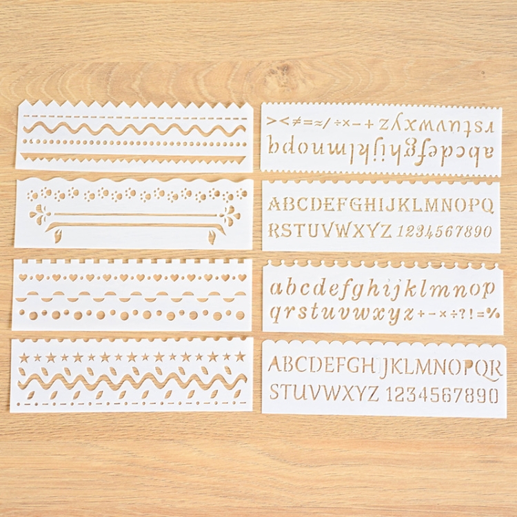HB-9 Long Series 8 in 1 Drawing Ruler Hand Account Multi-Function Hollow Flower Edge Filling Template, Wave Letters, Cartoon Animals, Flowers, Architecture, Car, Leaves, Weather, Cruise Ship