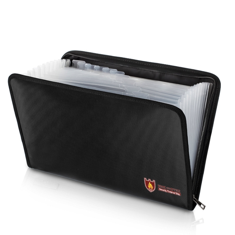 Fireproof Waterproof Accordion File Bag Document Organizer with 12 Pockets A4 Size, Transparent