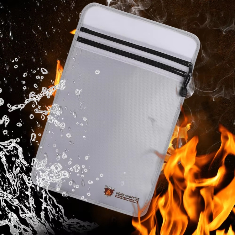 Double Zipper Pockets Fireproof Document Bag Valuables Storage Pouch, 10.6x6.9 Inch