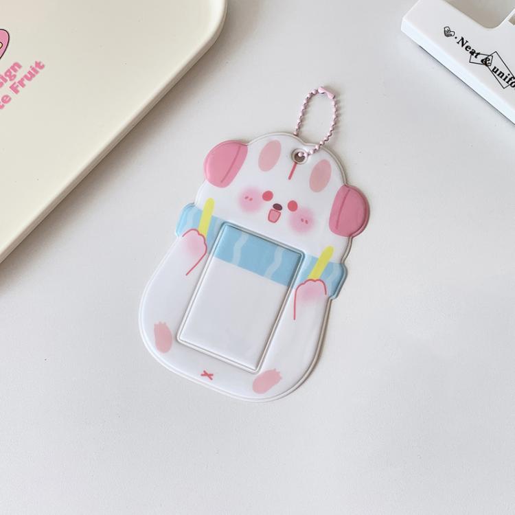 Hisocute Student Cartoon PVC Transparent Card Holder Cute Animal 3-Inch Idol Album Photo Card Case, White Bunny, Pink Bear, Black Penguin, Gray Coyote, Orange Fox, Blue Penguin, Green Frog