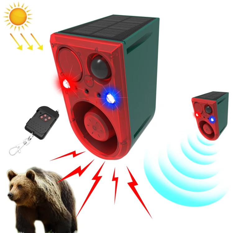 N911J Solar Power Animal Repeller Motion-Activated Sound Light Alarm With Wireless Remote Controlled Voice Speaker, N911J
