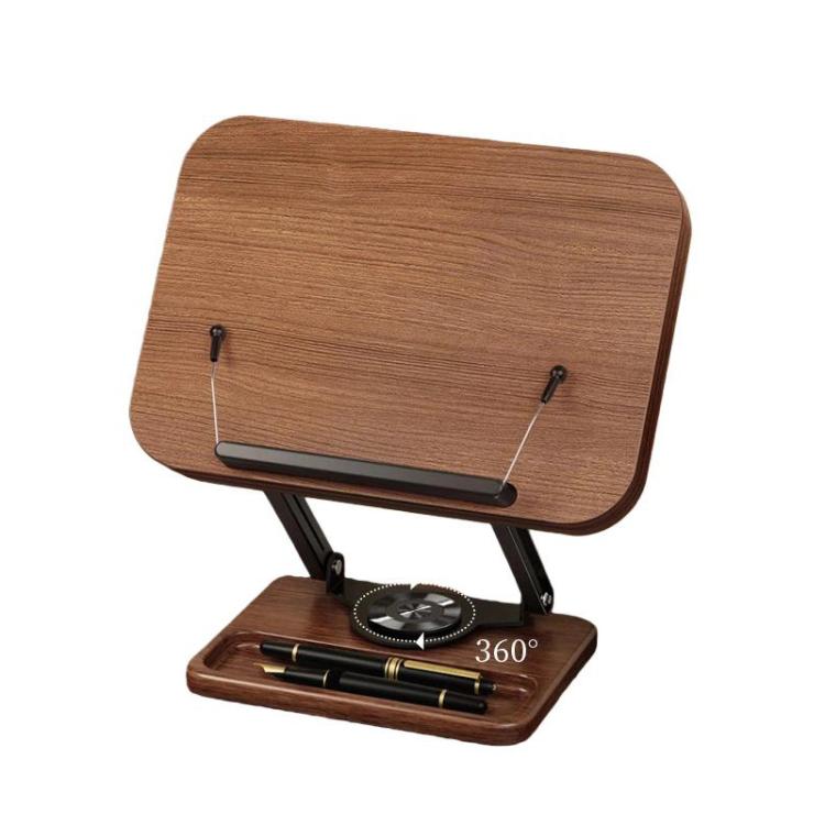 Wood 360-degree Rotating Adjustable Reading Stand with Hidden Spring Clip and Storage Groove, FBSG