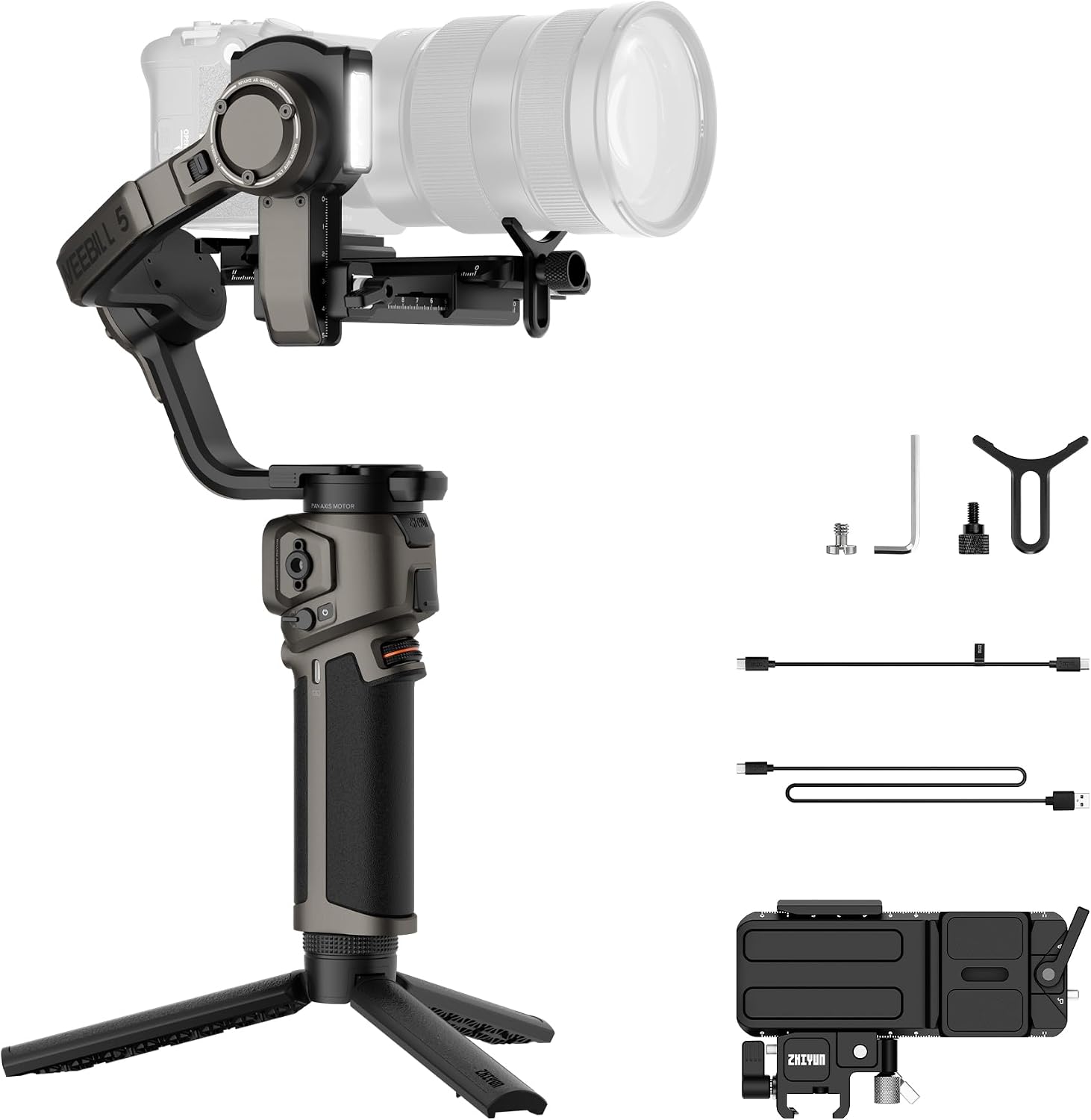 ZHIYUN WEEBILL 5 [Official] Gimbal Stabilizer for Camera, Canon/Sony/Nikon/Fujifilm Custom Operating Mode, Fill Light, 1.8" Touchscreen, Native Vertical Shooting, 3kg (6.6 lbs) Tested Payload