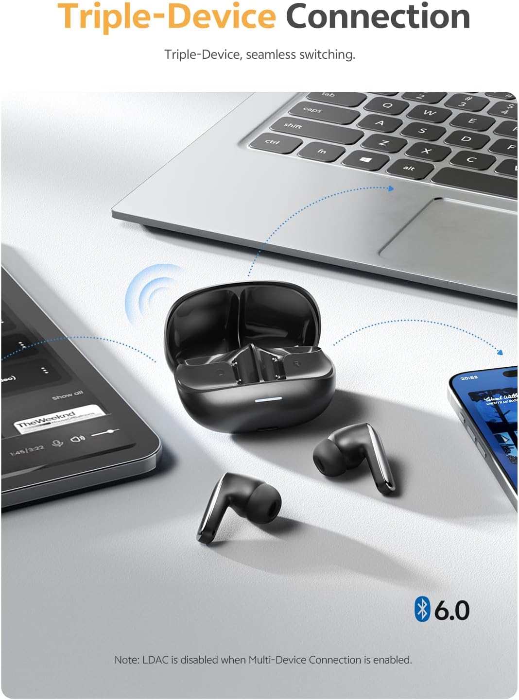 71EGYXyUTDL._AC_SL1500_ QCY Melobuds N65 TWS Bluetooth Earphones, 60dB AI ANC, LDAC Hi-Res IMU Room Sound, 8 ENC Microphones, Bluetooth 6.0 Multipoint, 45ms Gaming Latency, 50 Hours Battery, IPX5 Sport Water Protection