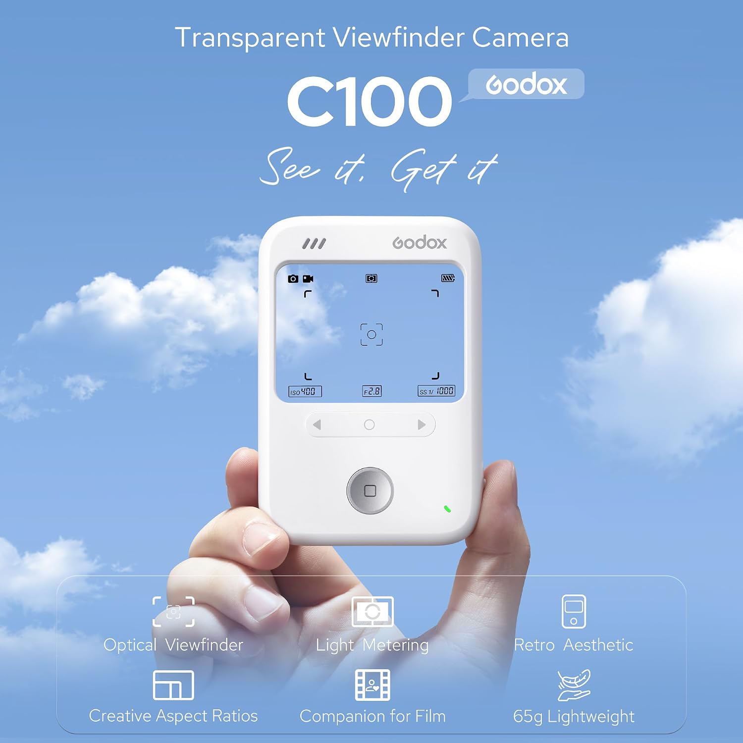 71iuC344rKL._AC_SL1500_ Godox C100 Light Meter Camera with Transparent Viewfinder and OTG Support | Optical Viewfinder with Seamless HUD Display 4 Aspect Ratios for Portraits,Street Mobile Photography