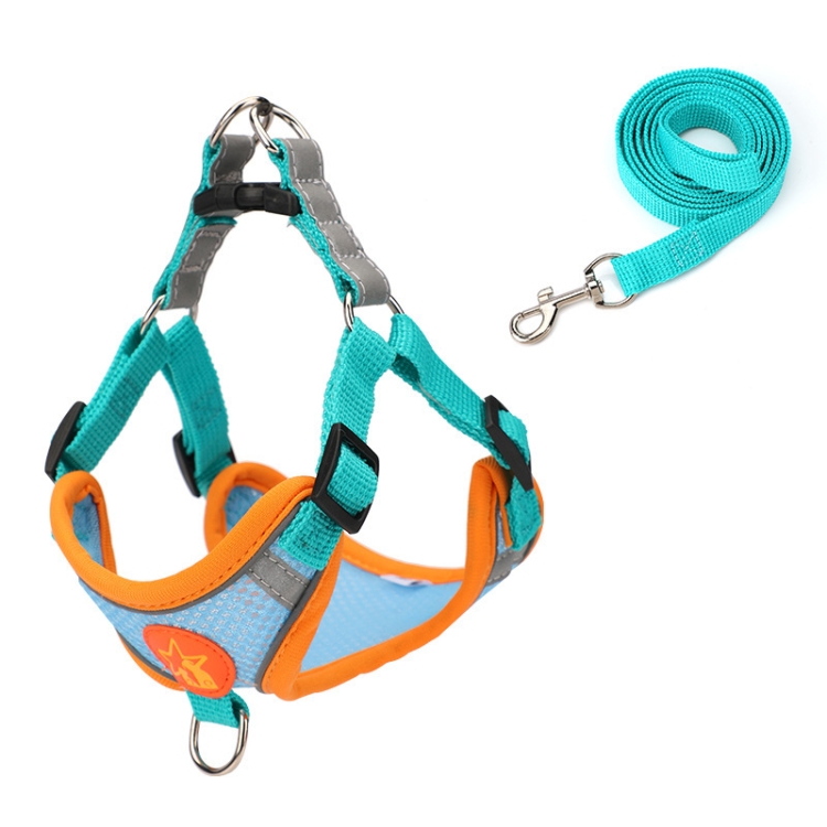 Pet Dog Harness Reflective Anti-break-off Vest-style Leash, Mesh Cyan