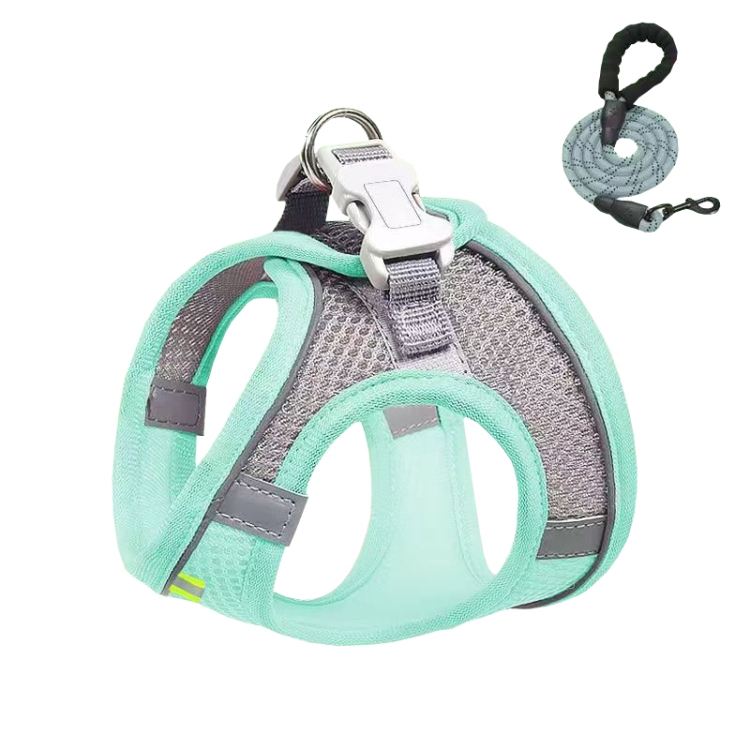 Undershirt Style Pet Chest Harness Summer Breathable Reflective Dog Leash, Green+1.5m Round Rope, Pink+1.5m Round Rope, Blue+2m Round Rope, Green+2m Round Rope