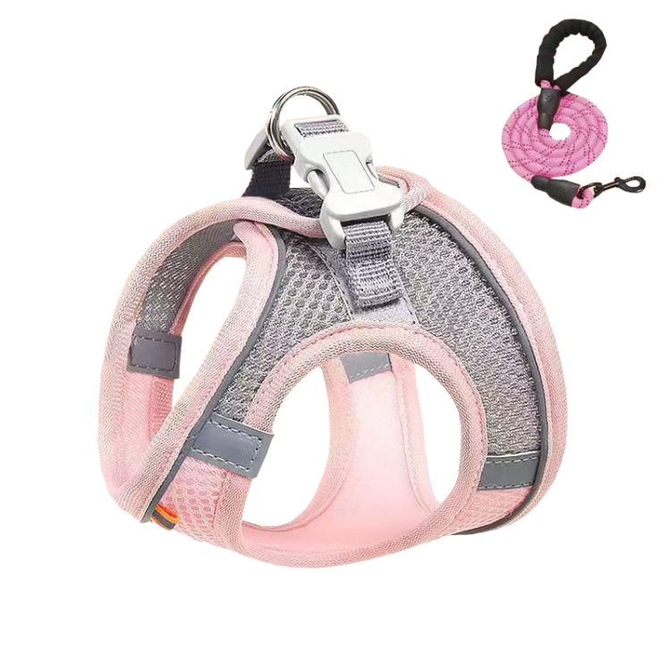 Undershirt Style Pet Chest Harness Summer Breathable Reflective Dog Leash, Pink+2m Round Rope, Blue+1.5m Flat Rope, Green+1.5m Flat Rope, Pink+1.5m Flat Rope