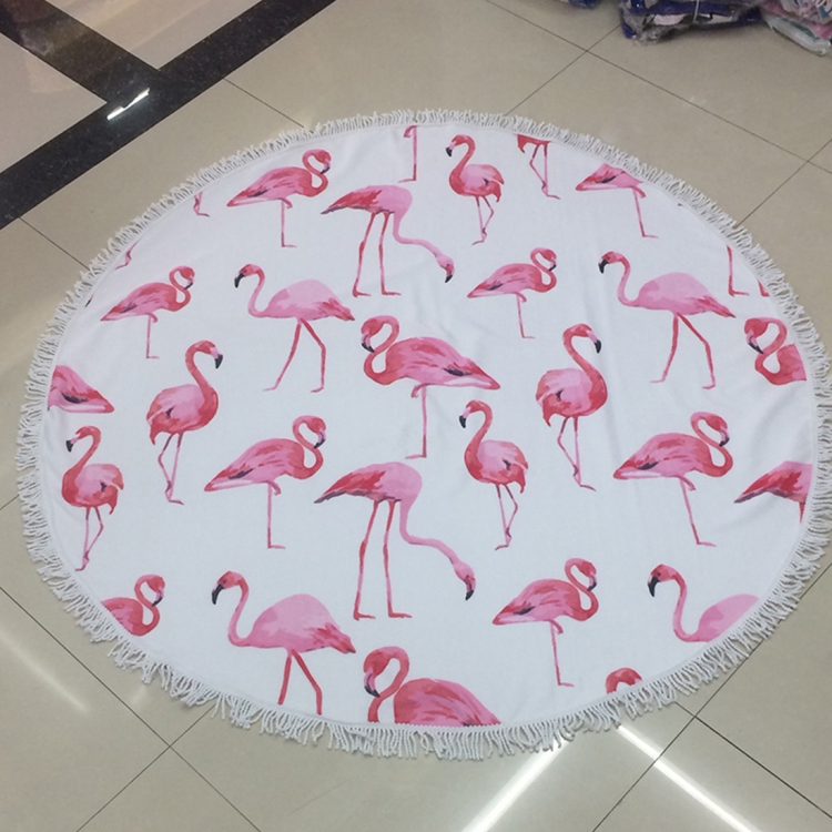 Microfiber Round Tassels Printed Beach Blanket Pool Beach Throw Towel Yoga Picnic Mat, Size: 150 x 150cm, Printed Beach Blanket