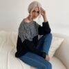 Women Long Sleeve Contrast Color Crew Neck Bottoming Sweater, S, M, L
