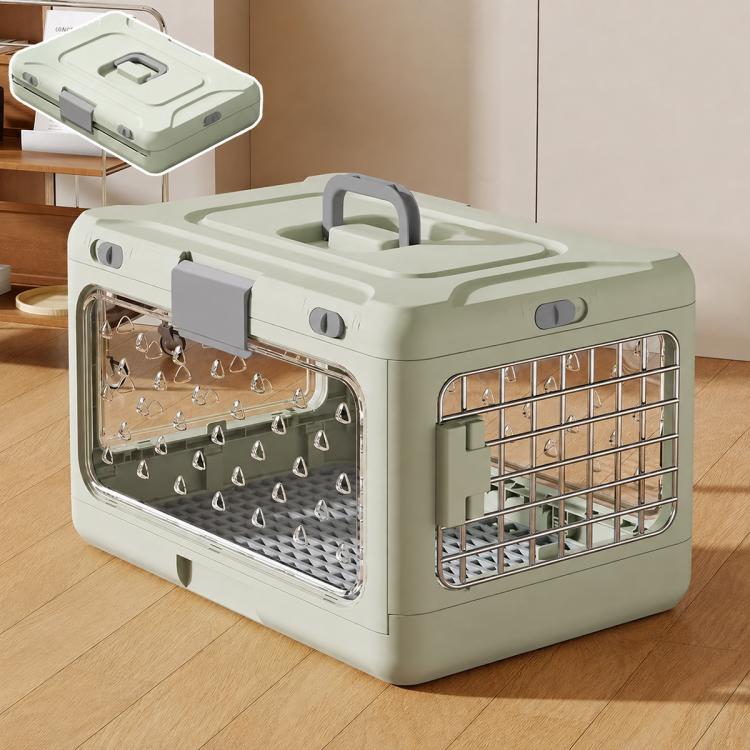 Portable Foldable Pet Carrier Crate with Ventilated Mesh