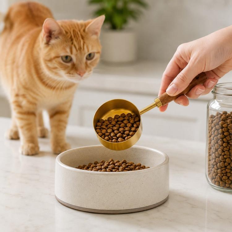 LsCook Stainless Steel Pet Food Measuring Spoon with Wooden Handle, 125ml, 250ml